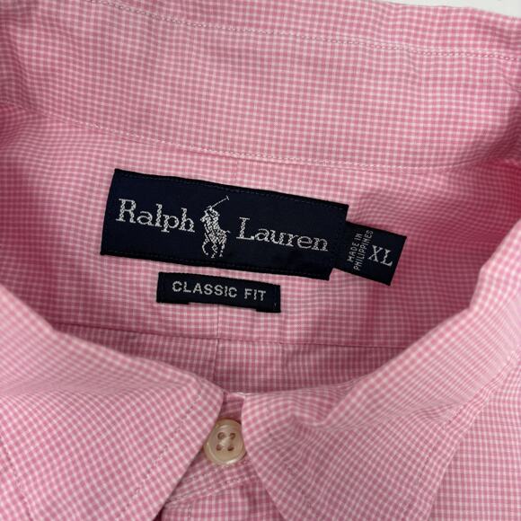 Ralph Lauren XL Pink Check Short Sleeve Button Down Classic Fit Shirt - Picture 2 of 5